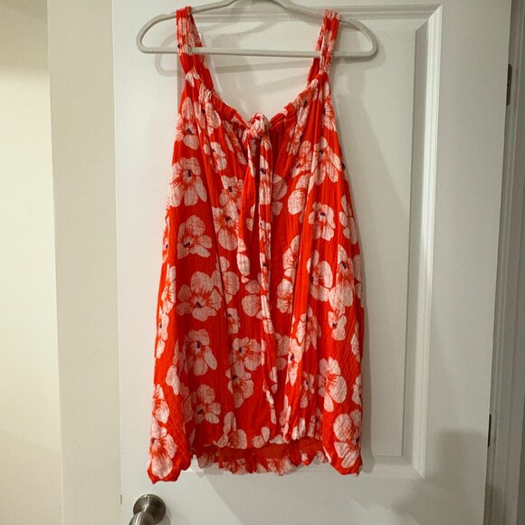 By Anthropologie Gauze Bubble Hem Mini Dress Size M Orange Floral Pockets - Picture 6 of 10